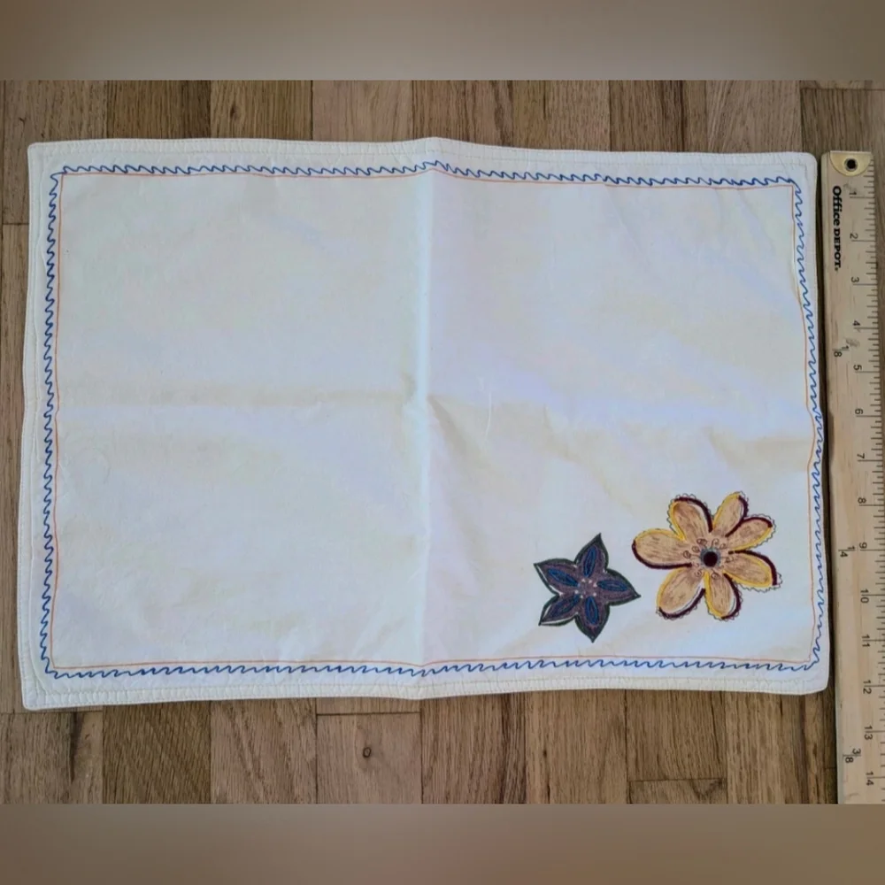 Set Of 4 Placemats Hand Stitched Applique & Embroidered Flowers Cottagecore